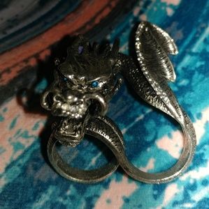 Two Finger Dragon Ring with Blue Rhinestones